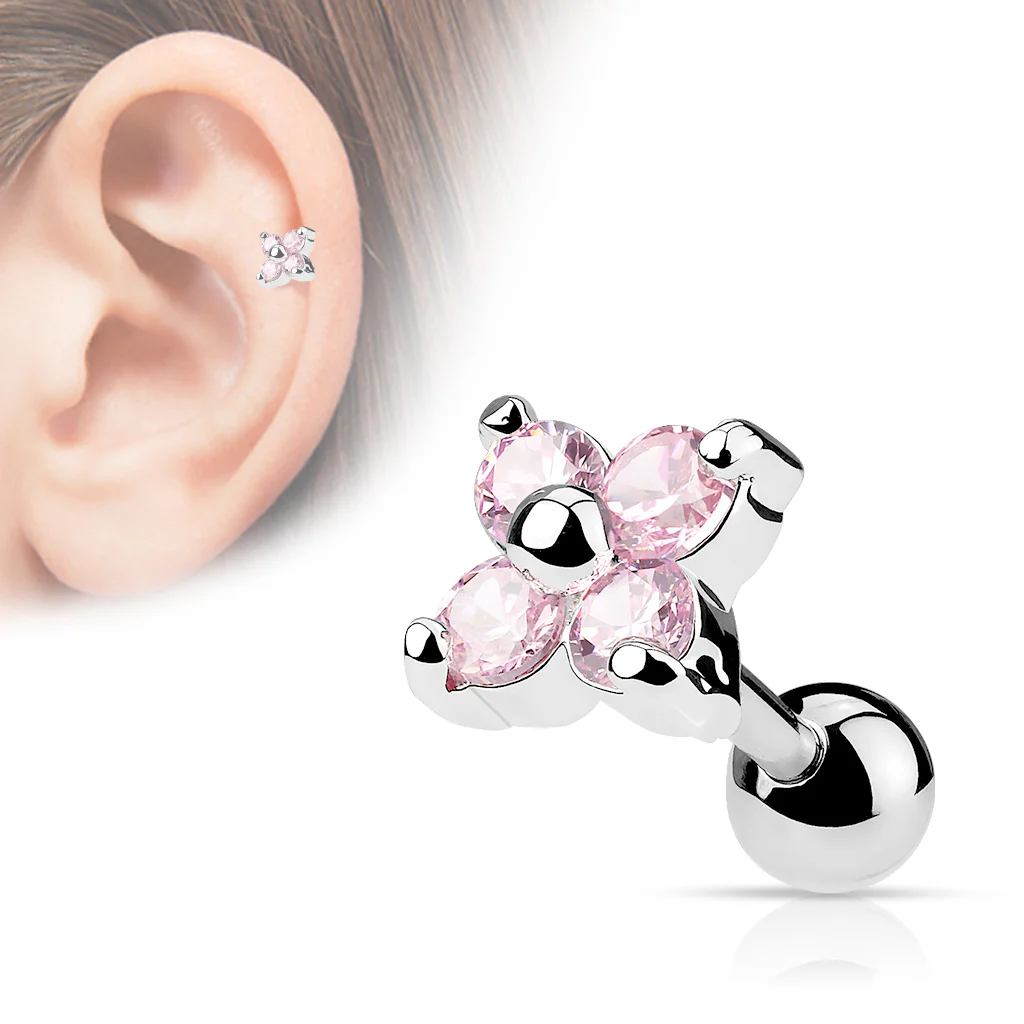 Flower CZ Ear Cartilage Tragus Helix Barbell Studs - Image 3