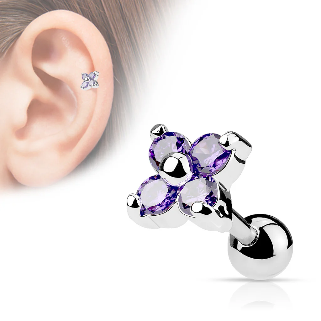Flower CZ Ear Cartilage Tragus Helix Barbell Studs - Image 5
