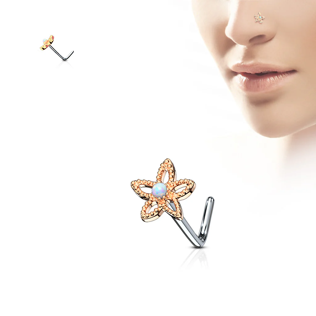 Flower Opal Top Surgical Steel L Bend Nose Stud Rings - Image 4