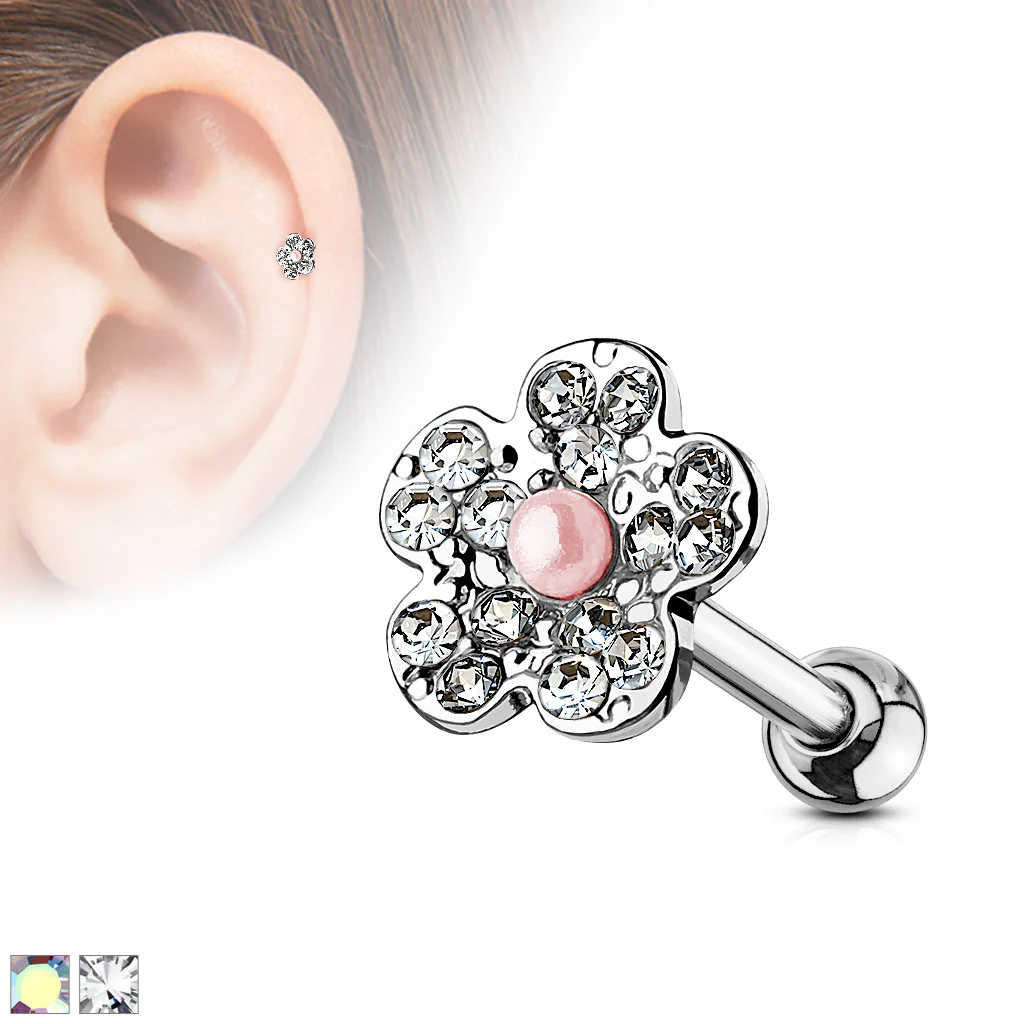 Flower with Pearl Ear Cartilage Helix Daith Tragus Studs Earrings
