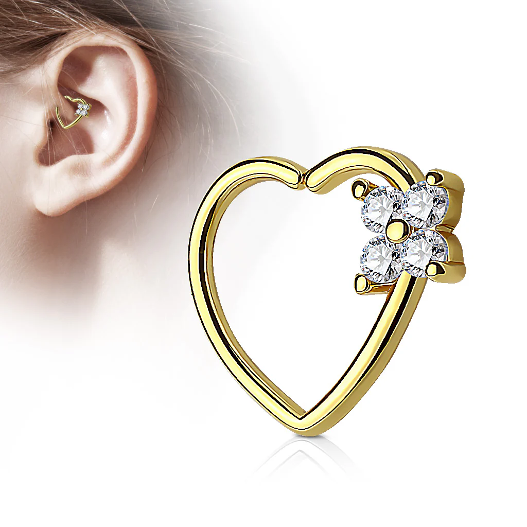 Four CZ Heart Ear Cartilage Daith Helix Tragus Rings - Image 3