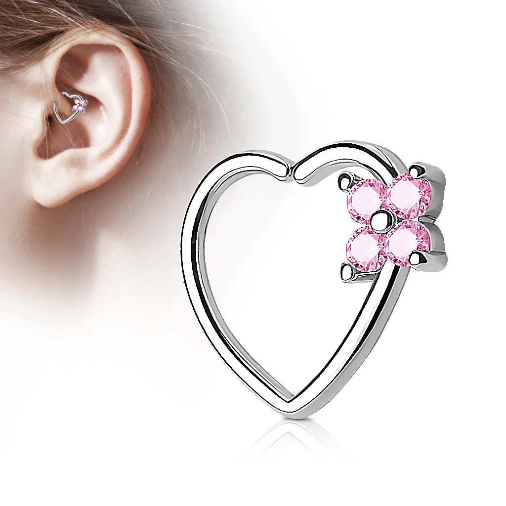 Four CZ Heart Ear Cartilage Daith Helix Tragus Rings - Image 4