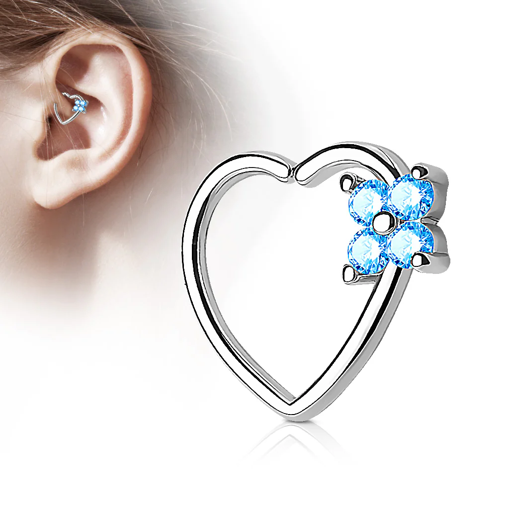 Four CZ Heart Ear Cartilage Daith Helix Tragus Rings - Image 5