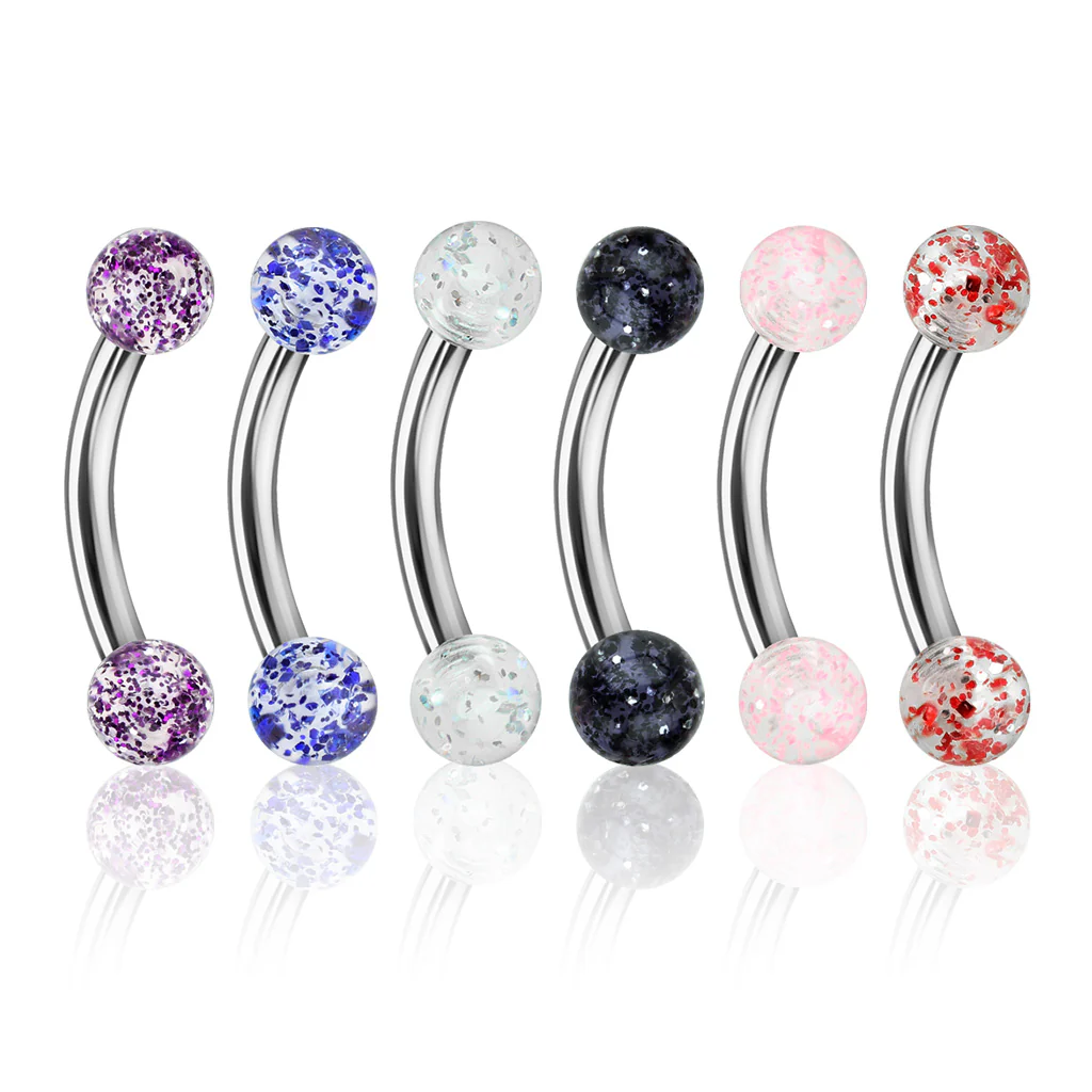 Glitter Balls Surgical Steel Eyebrow Curve Ring Pack - Image 2