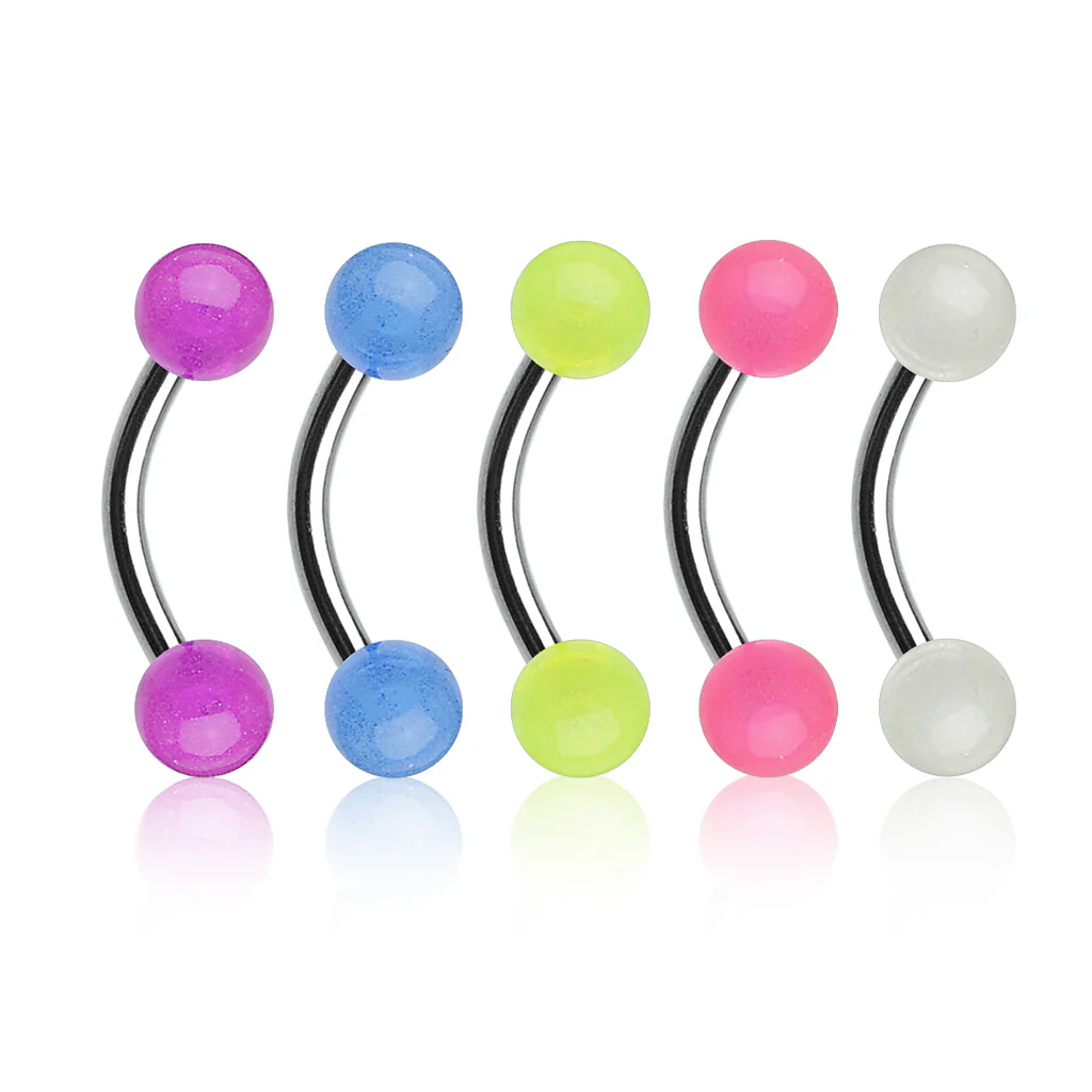 Glow in the Dark Balls Surgical Steel Eyebrow Curve Ring Pack - Image 2