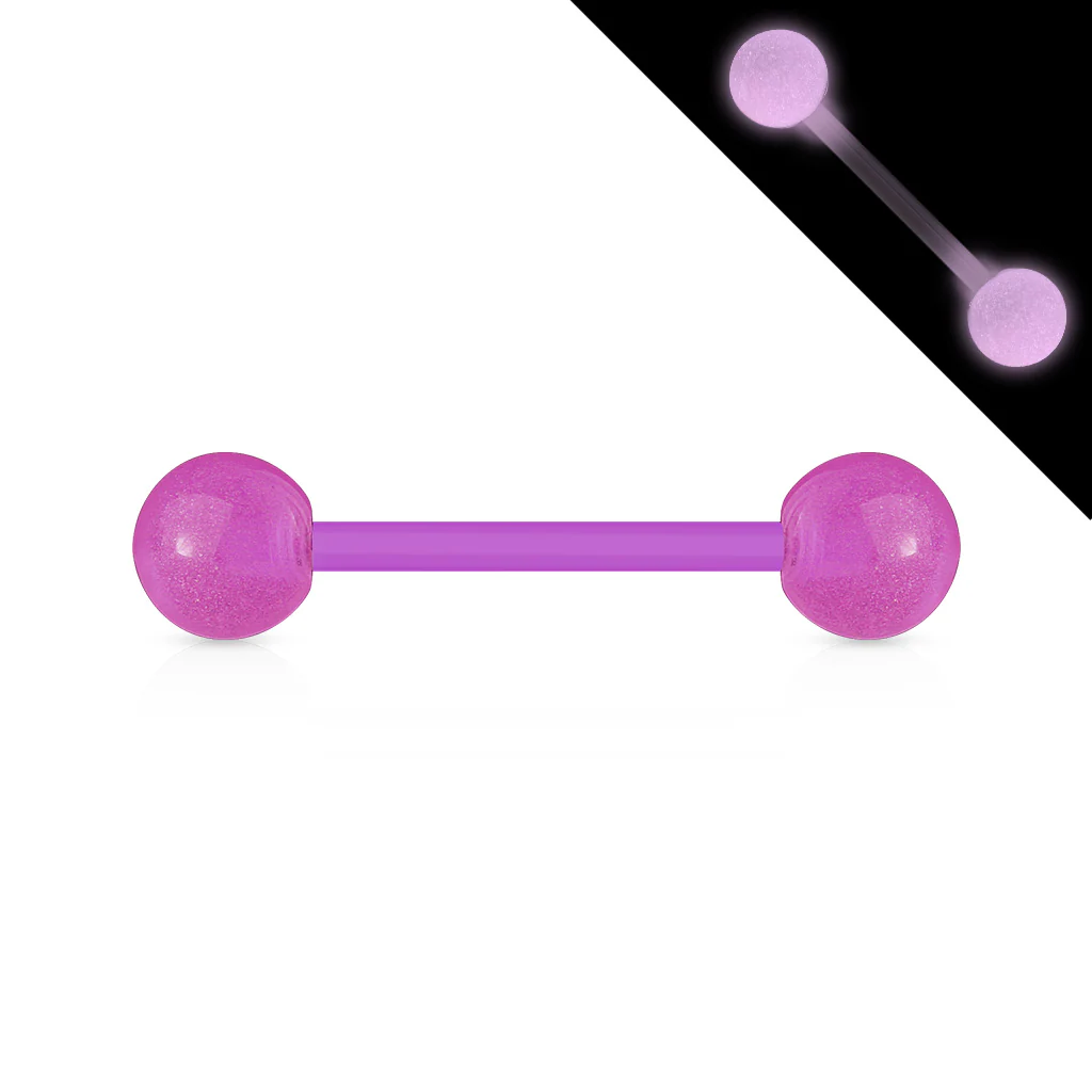 Glow In The Dark BioFlex Flexible Barbell Tongue Rings Nipple Ring - Image 2