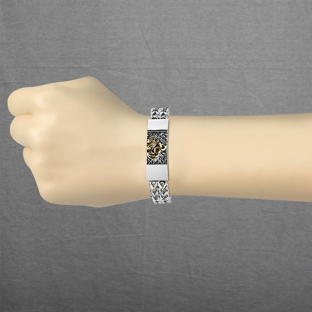 Gold Dragon Chain ID Plate Biker Stainless Steel Bracelet - Image 2