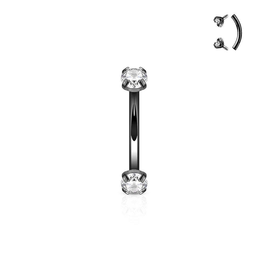 Gold Rose Gold Prong Set CZ Top Curved Barbell Eyebrow Rings - Image 3