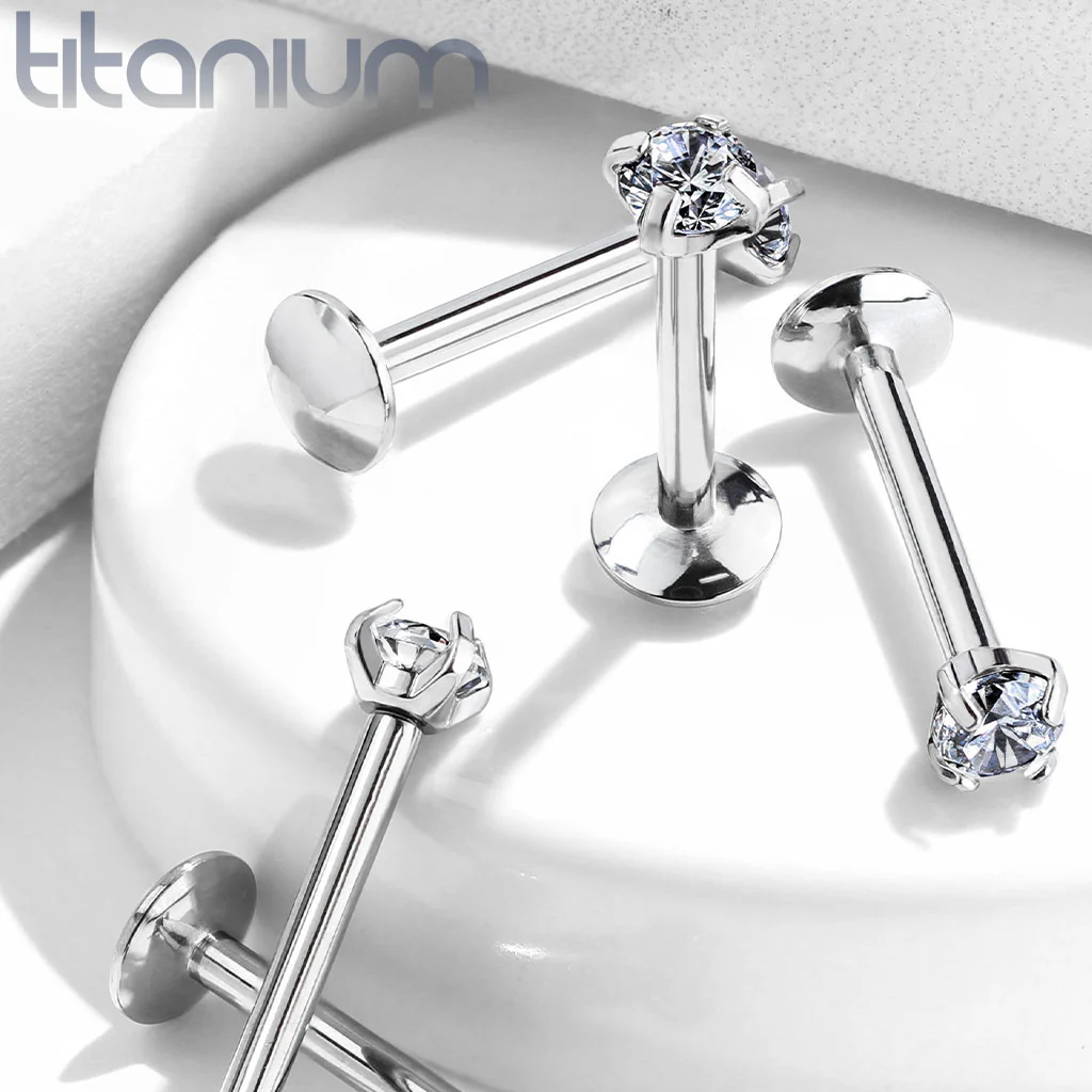 Grade 23 Titanium CZ Labret Monroe Studs 16GA