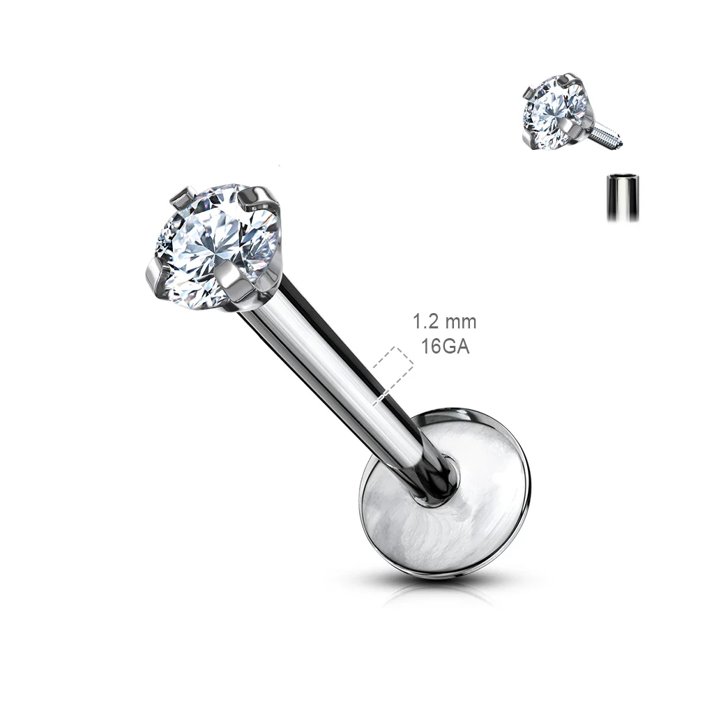 Grade 23 Titanium CZ Labret Monroe Studs 16GA - Image 3