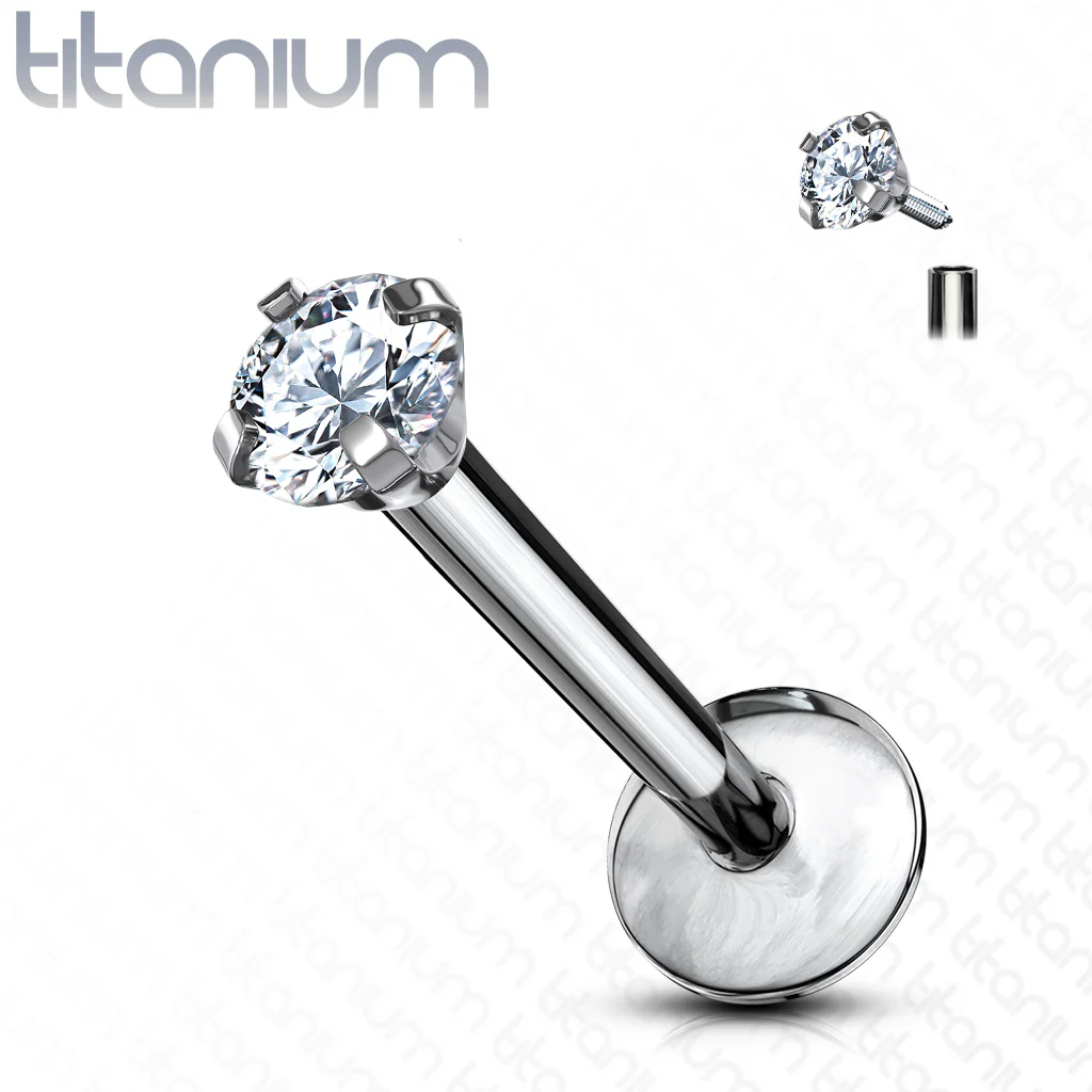 Grade 23 Titanium CZ Labret Monroe Studs 16GA - Image 4