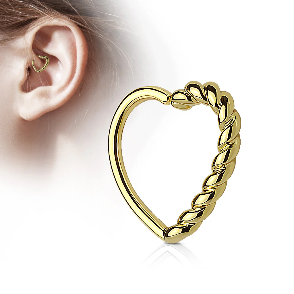 Half Braided Heart Ear Cartilage Daith Helix Tragus Rings - Image 2