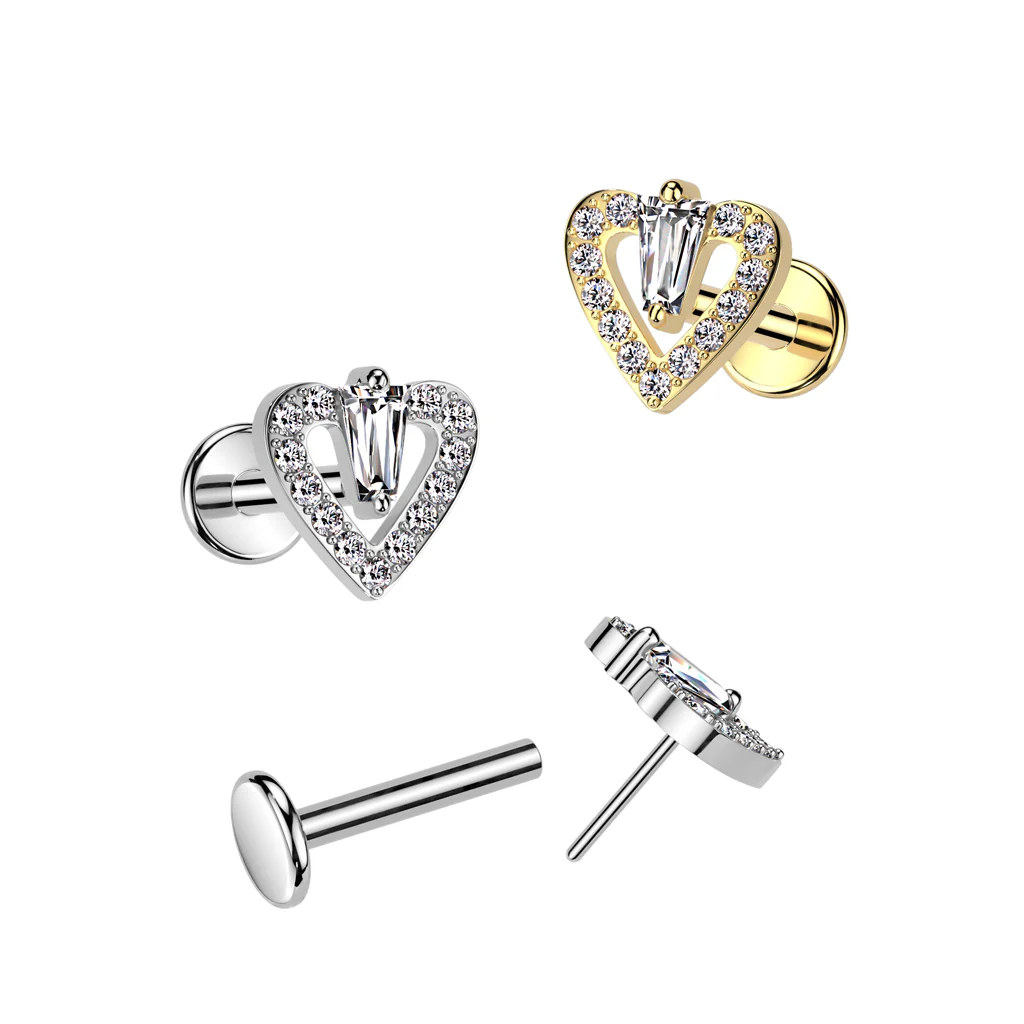 Pave Heart CZ Threadless Push In Labret Tragus Snug Ear Cartilage Helix - Image 3