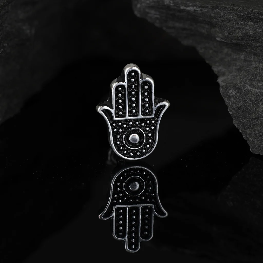 Hamsa Antique Silver Surgical Steel Ear Cartilage Helix Tragus Barbell - Image 3