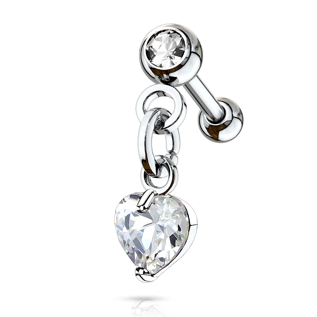 Heart CZ Dangle Top Ear Cartilage Daith Helix Tragus Barbell Stud - Image 3