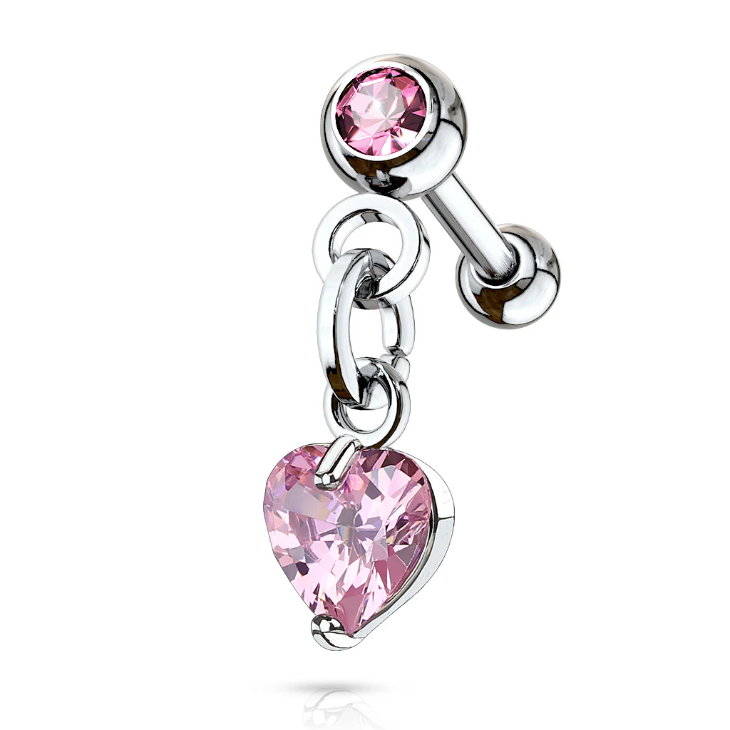 Heart CZ Dangle Top Ear Cartilage Daith Helix Tragus Barbell Stud - Image 4