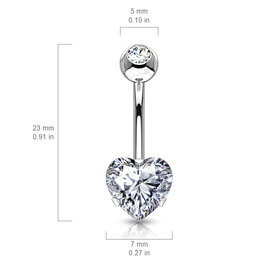 Heart CZ Prong Set 100% 316L Surgical Steel Belly Button Navel Rings - Image 2