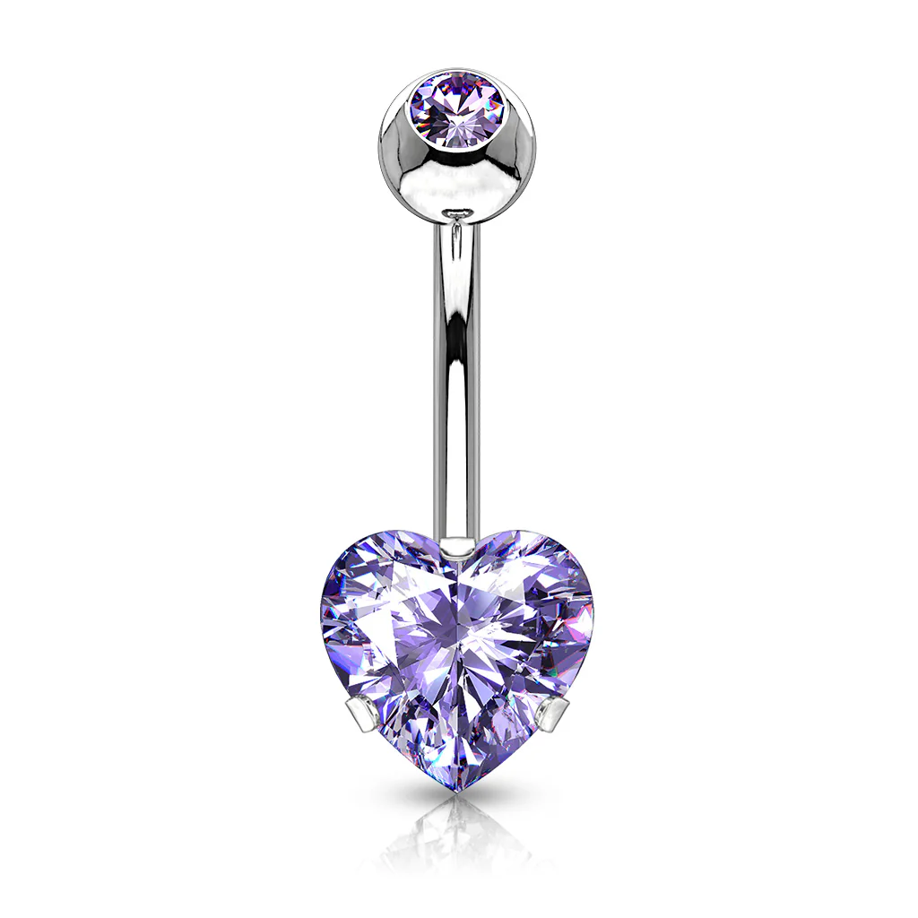Heart CZ Prong Set 100% 316L Surgical Steel Belly Button Navel Rings - Image 3