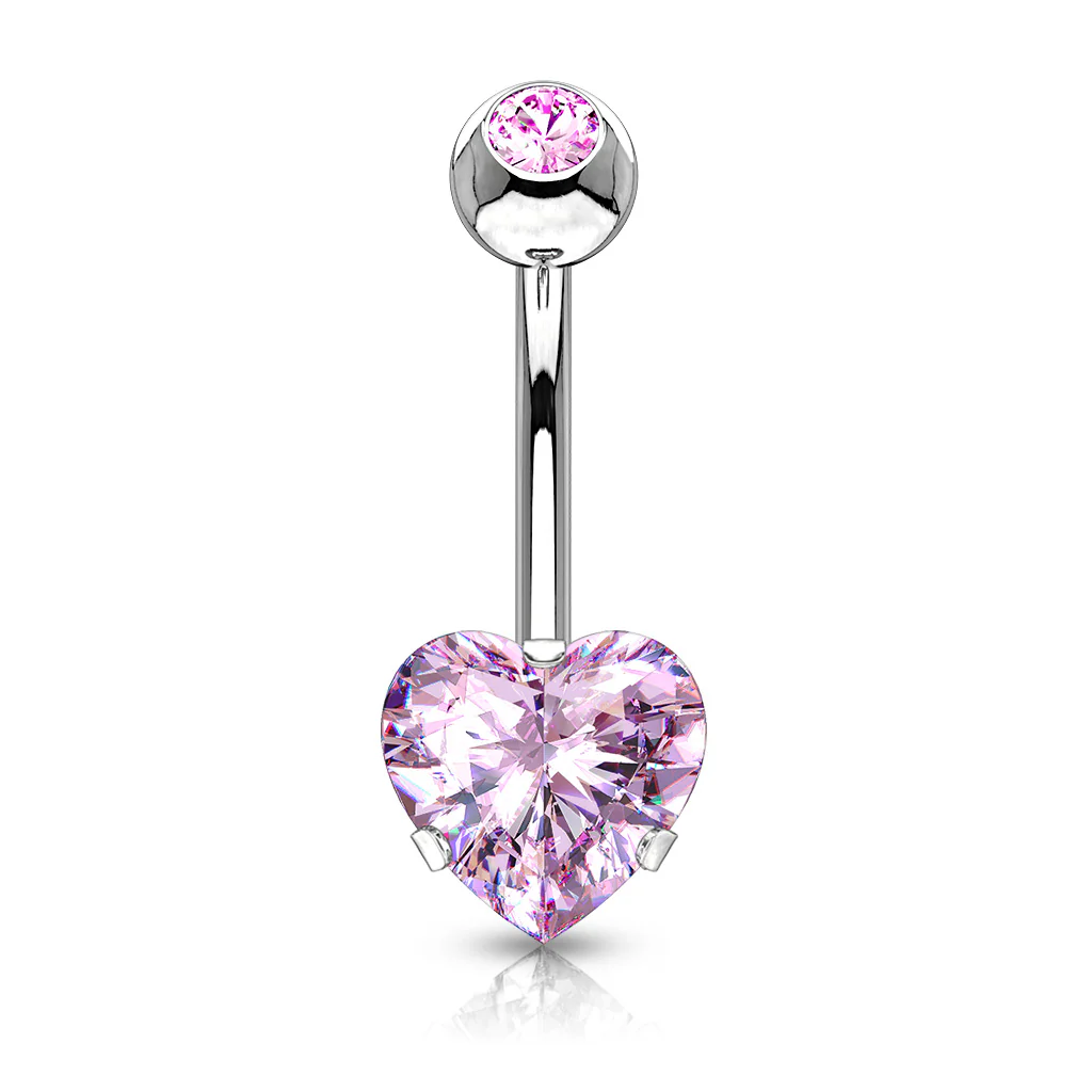 Heart CZ Prong Set 100% 316L Surgical Steel Belly Button Navel Rings - Image 4