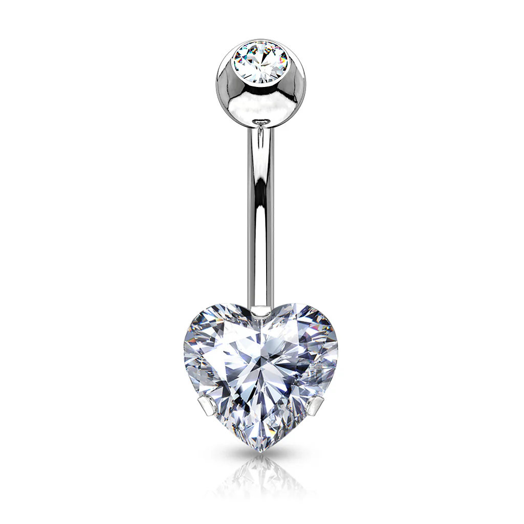 Heart CZ Prong Set 100% 316L Surgical Steel Belly Button Navel Rings - Image 5