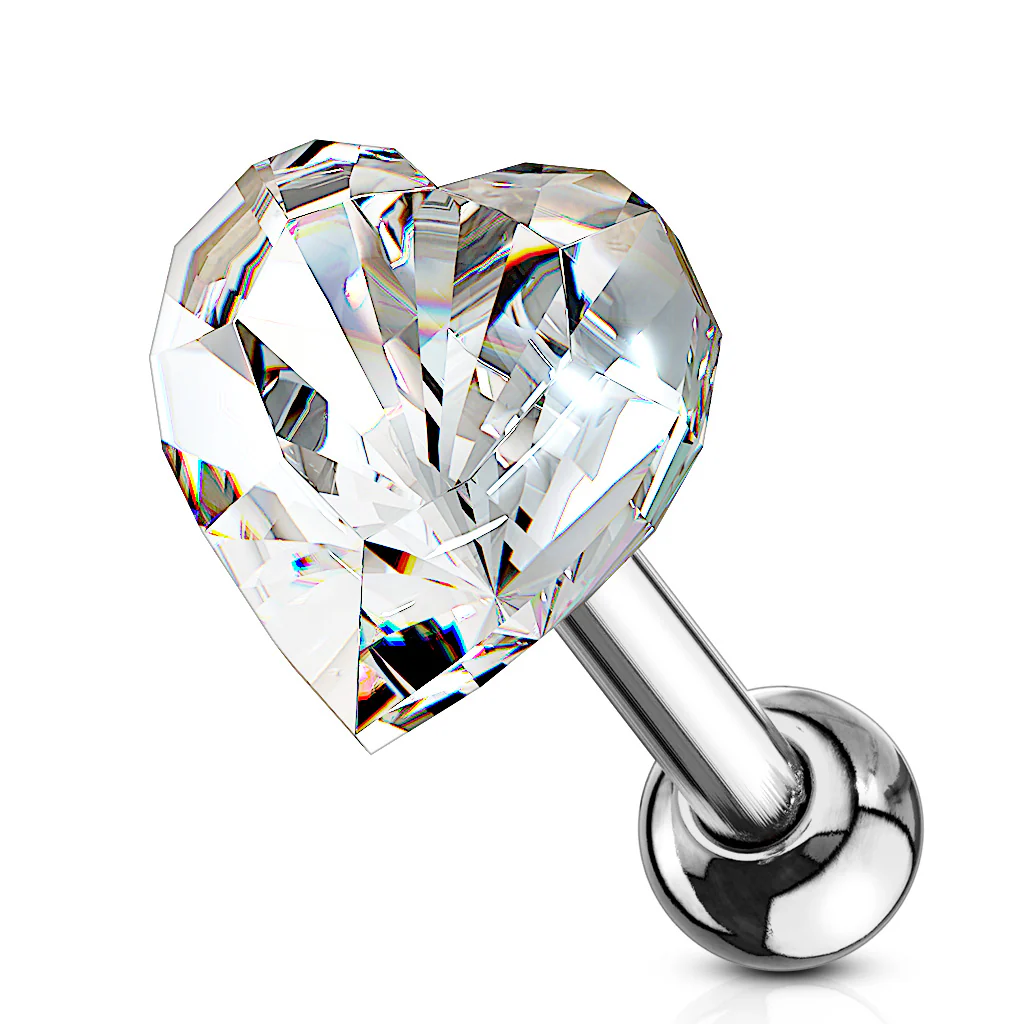 Heart CZ Top Ear Cartilage Daith Helix Tragus Barbell Stud - Image 2