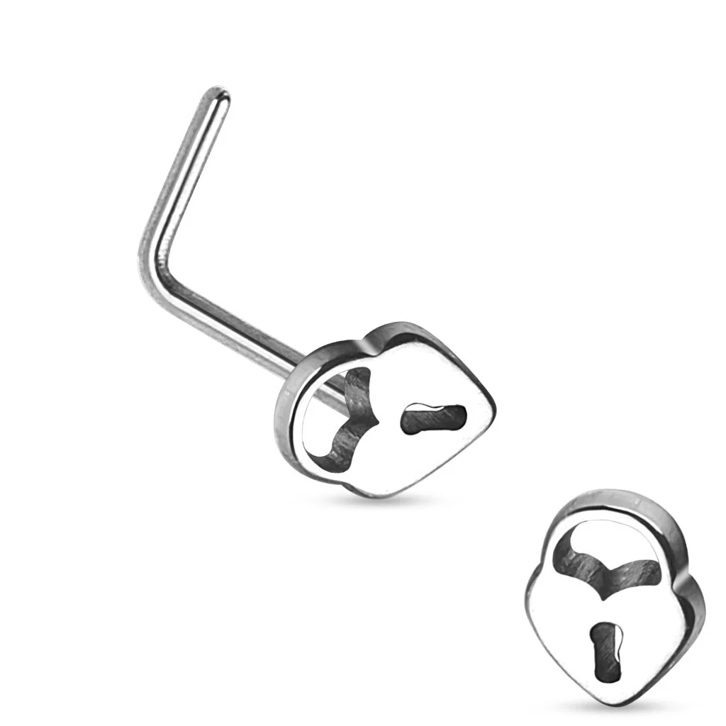 Heart Lock Top 316L Surgical Steel "L" bend Nose Stud Rings - Image 4