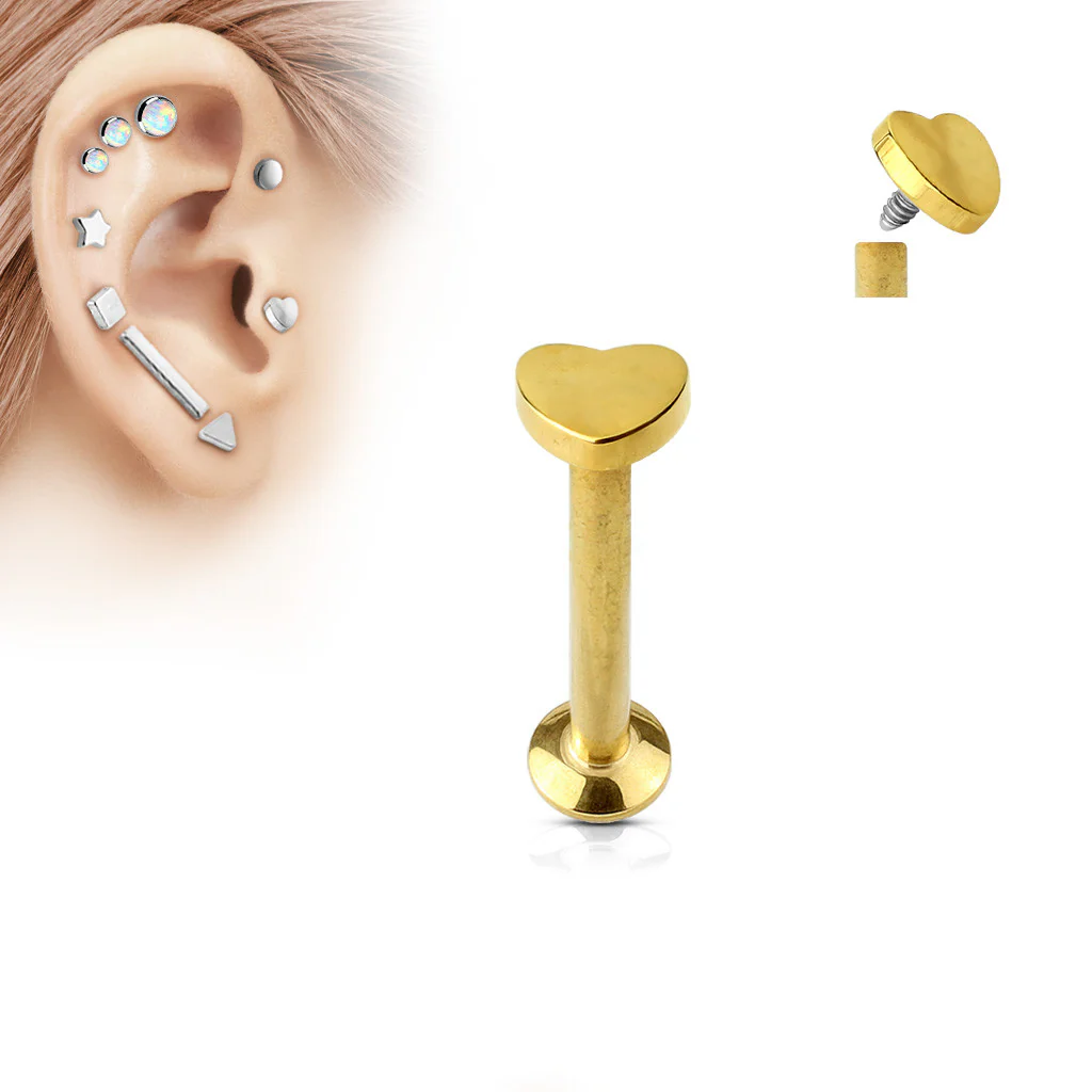 Heart Top Internal Threaded Labret Monroe Daith Tragus Helix Stud - Image 3