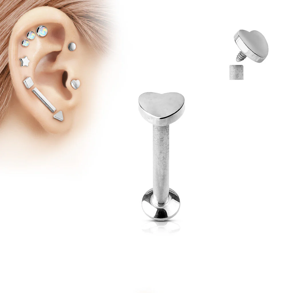 Heart Top Internal Threaded Labret Monroe Daith Tragus Helix Stud - Image 6
