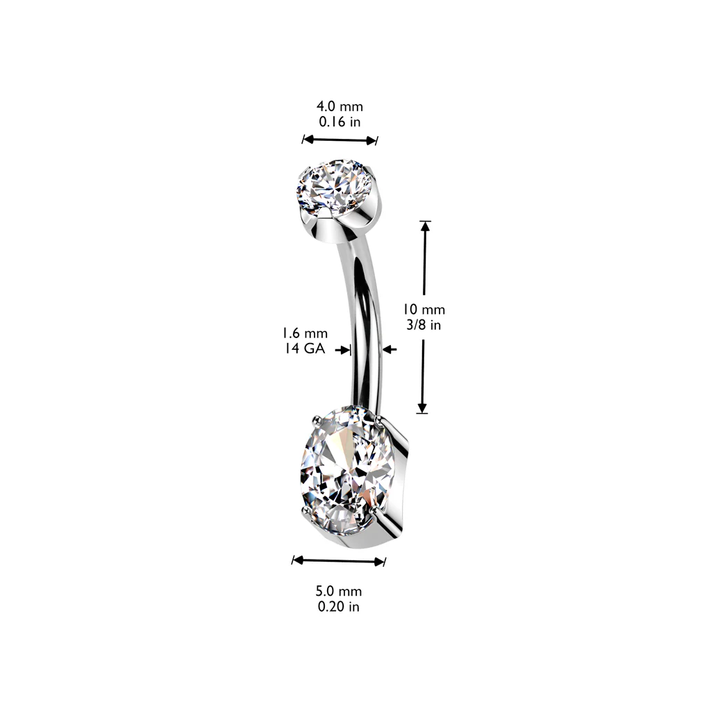 Titanium Prong Set Oval CZ Set Navel Belly Button Ring - Image 4