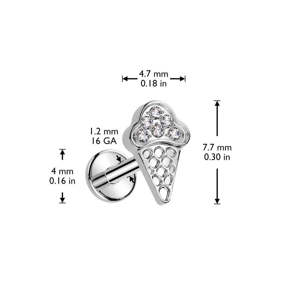 Implant Titanium CZ Pave Ice Cream Cone Top Labret Tragus Helix - Image 2