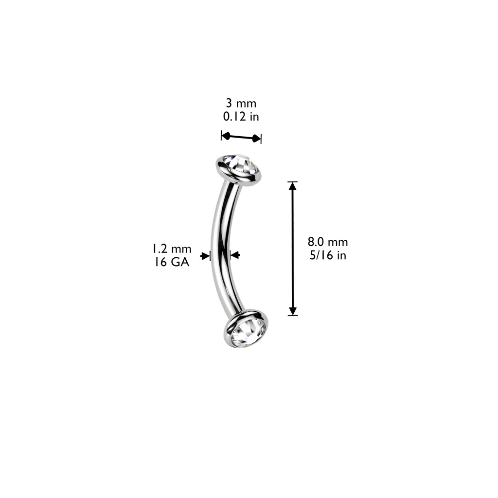 Titanium Internally Threaded Bezel Crystal Or Opal Eyebrow Rings - Image 2