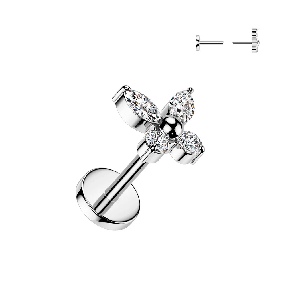 Titanium Threadless Push In 20ga  Earring Stud Labret With CZ Butterfly Top - Image 2