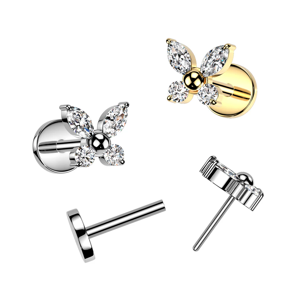 Titanium Threadless Push In 20ga  Earring Stud Labret With CZ Butterfly Top - Image 3