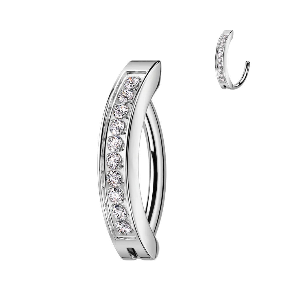Implant Titanium CNC Set CZ Hinged Hoop Belly Button Ring - Image 7