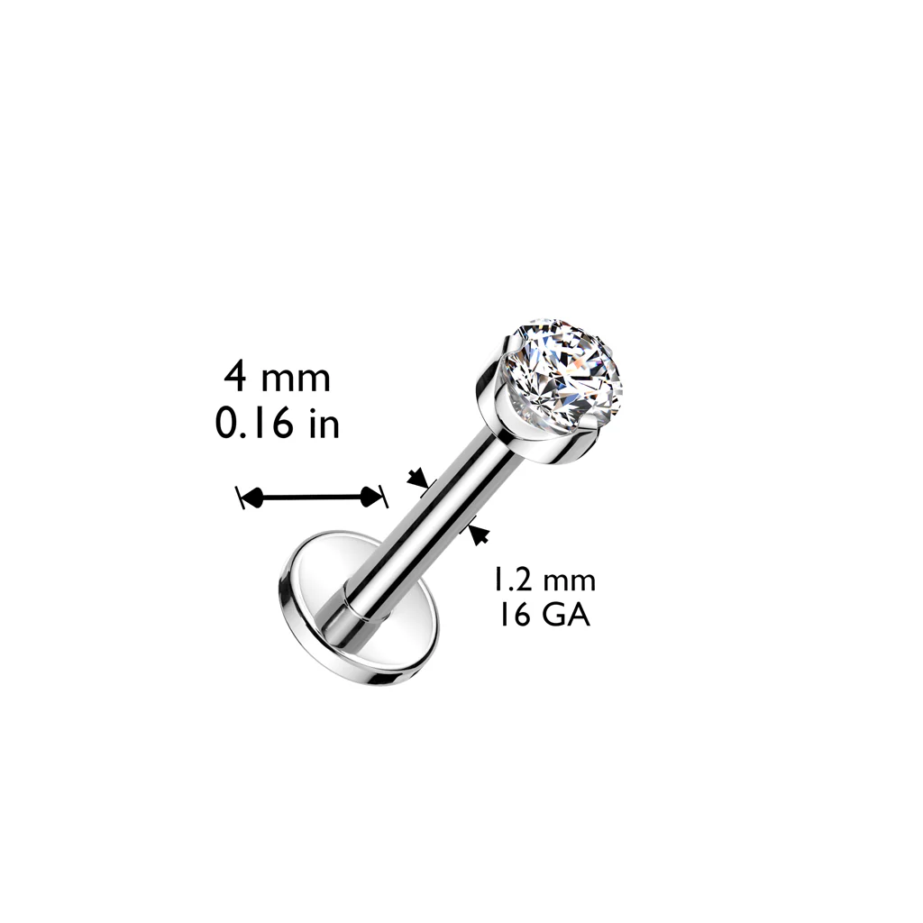 Titanium Prong Set Round CZ Top Lip Labret Tragus 16G - Image 2