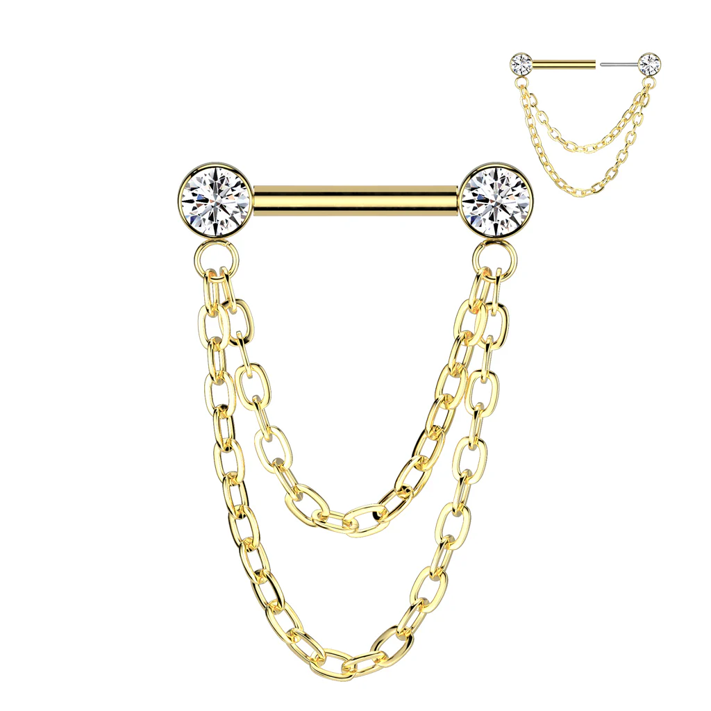 Titanium Threadless Push In Barbells With Facing CZ Chain Tragus Nose Septum - Image 4