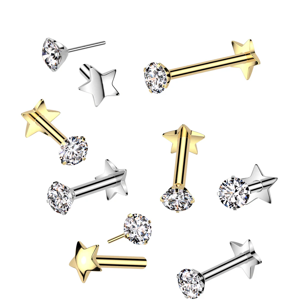 Titanium Threadless Push In Prong CZ Labret Star Base Ear Cartilage - Image 2