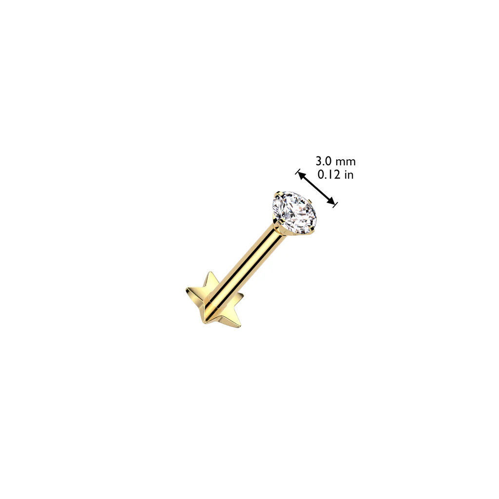 Titanium Threadless Push In Prong CZ Labret Star Base Ear Cartilage - Image 3