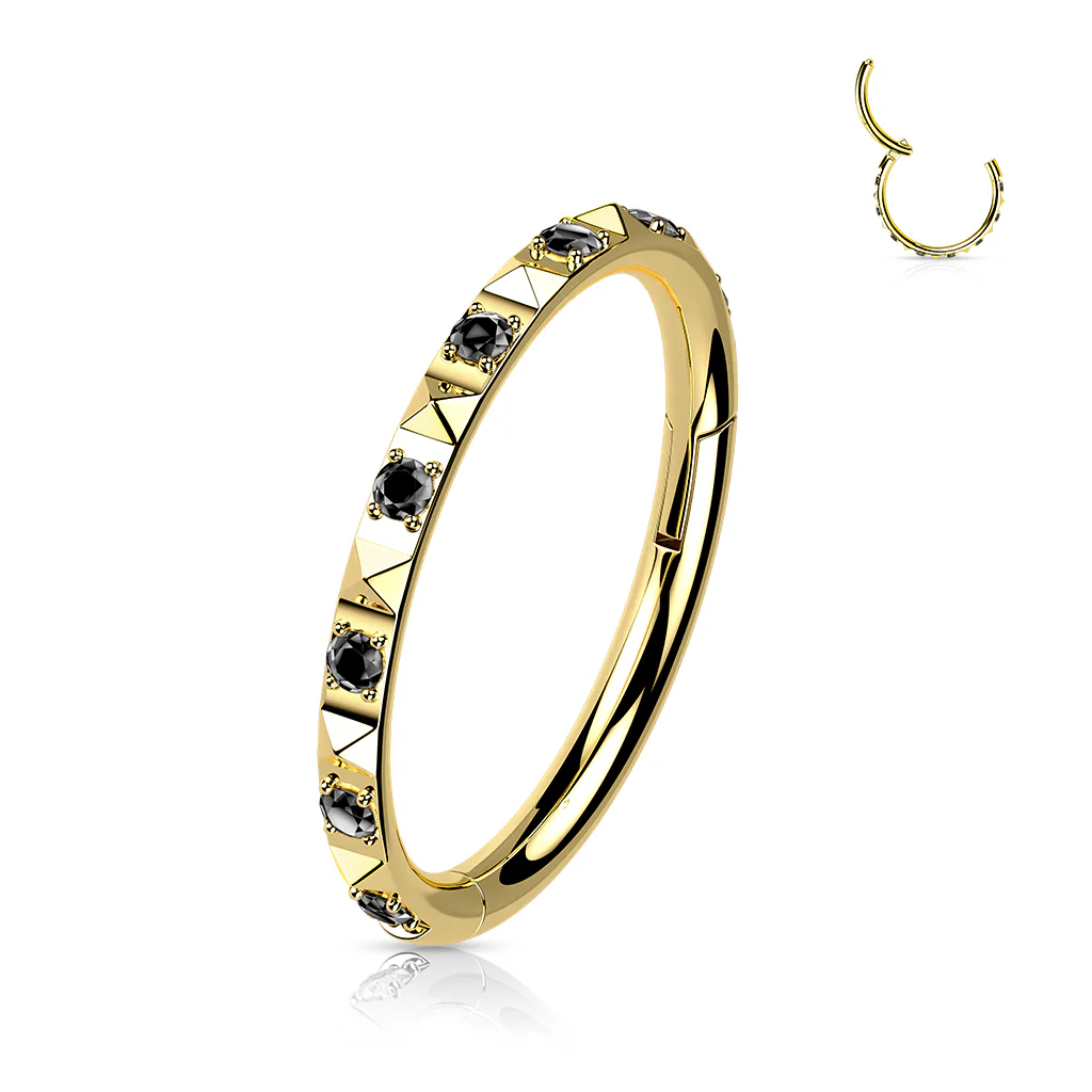 Titanium Hinged Segment Hoop Ring CZ Pyramid For Nose Septum Cartilage - Image 6