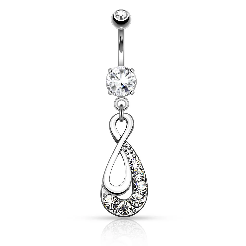 Infinity Drop with Paved Gems Dangle Navel Belly Button Ring - Image 2
