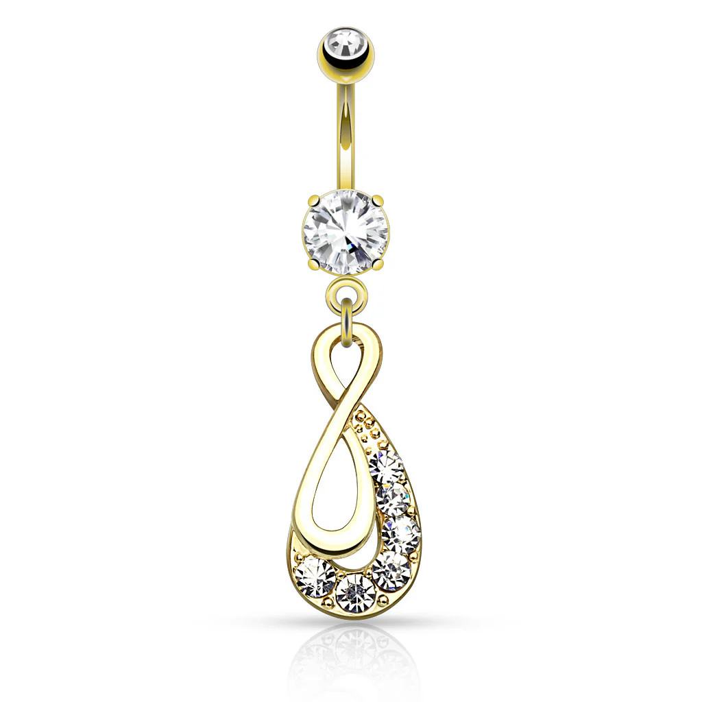 Infinity Drop with Paved Gems Dangle Navel Belly Button Ring - Image 3