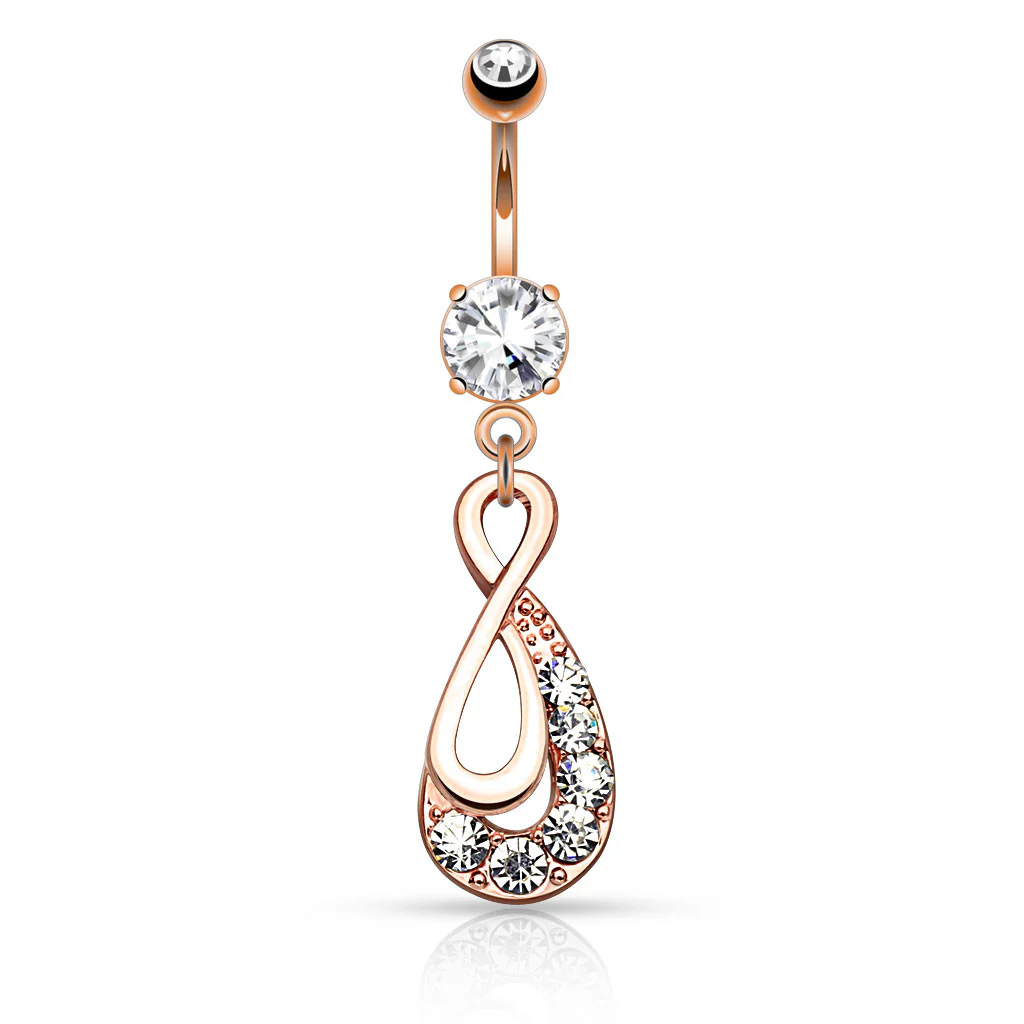 Infinity Drop with Paved Gems Dangle Navel Belly Button Ring - Image 4