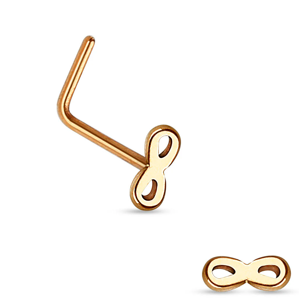 Infinity Sign Top 316L Surgical Steel "L" bend Nose Stud Rings - Image 3
