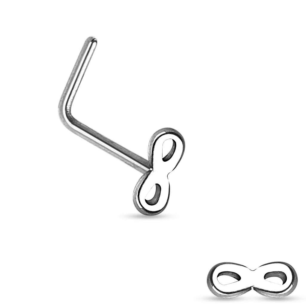 Infinity Sign Top 316L Surgical Steel "L" bend Nose Stud Rings - Image 4