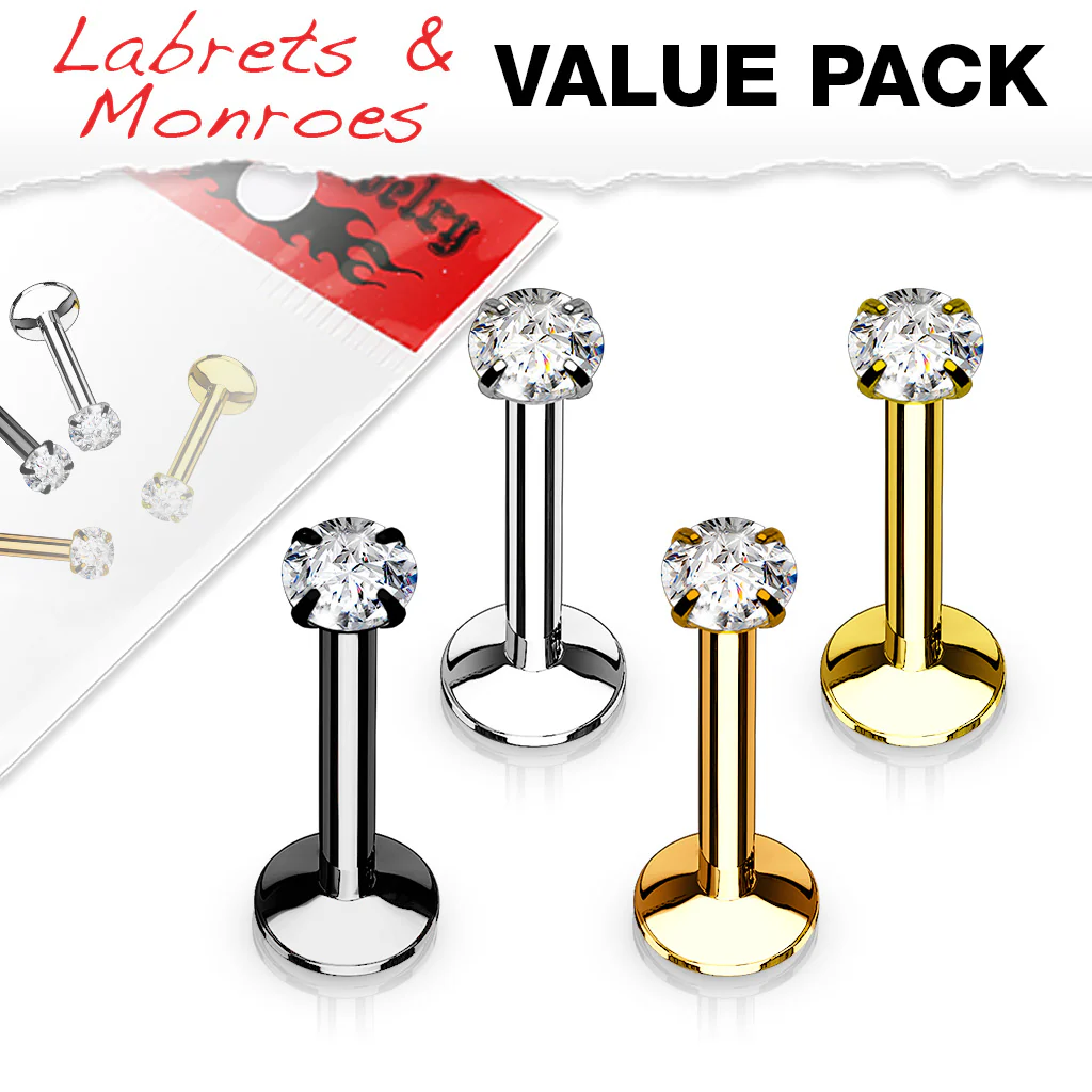 Internally Threaded CZ Top Labret Monroe Ear Cartilage Studs
