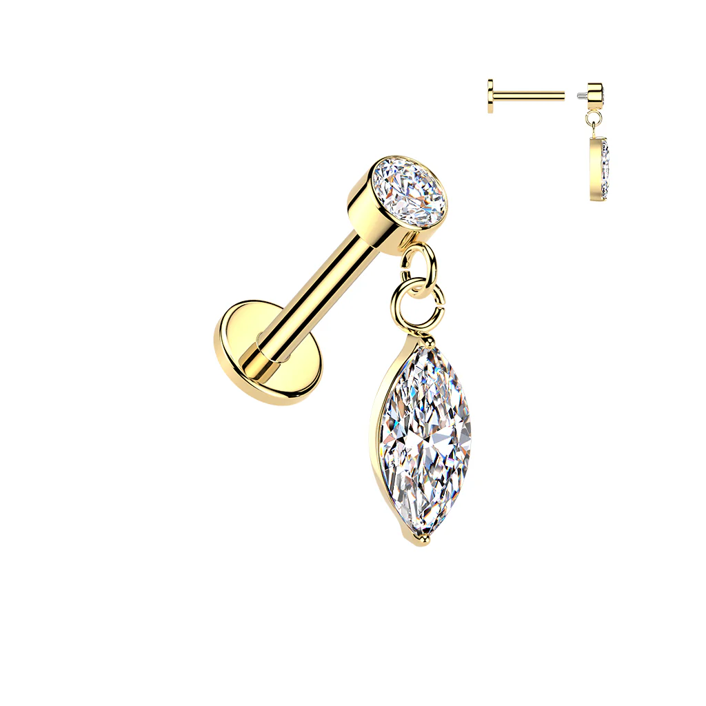 Internally Threaded Marquise CZ Dangle Tragus Helix Ear Cartilage Studs - Image 2