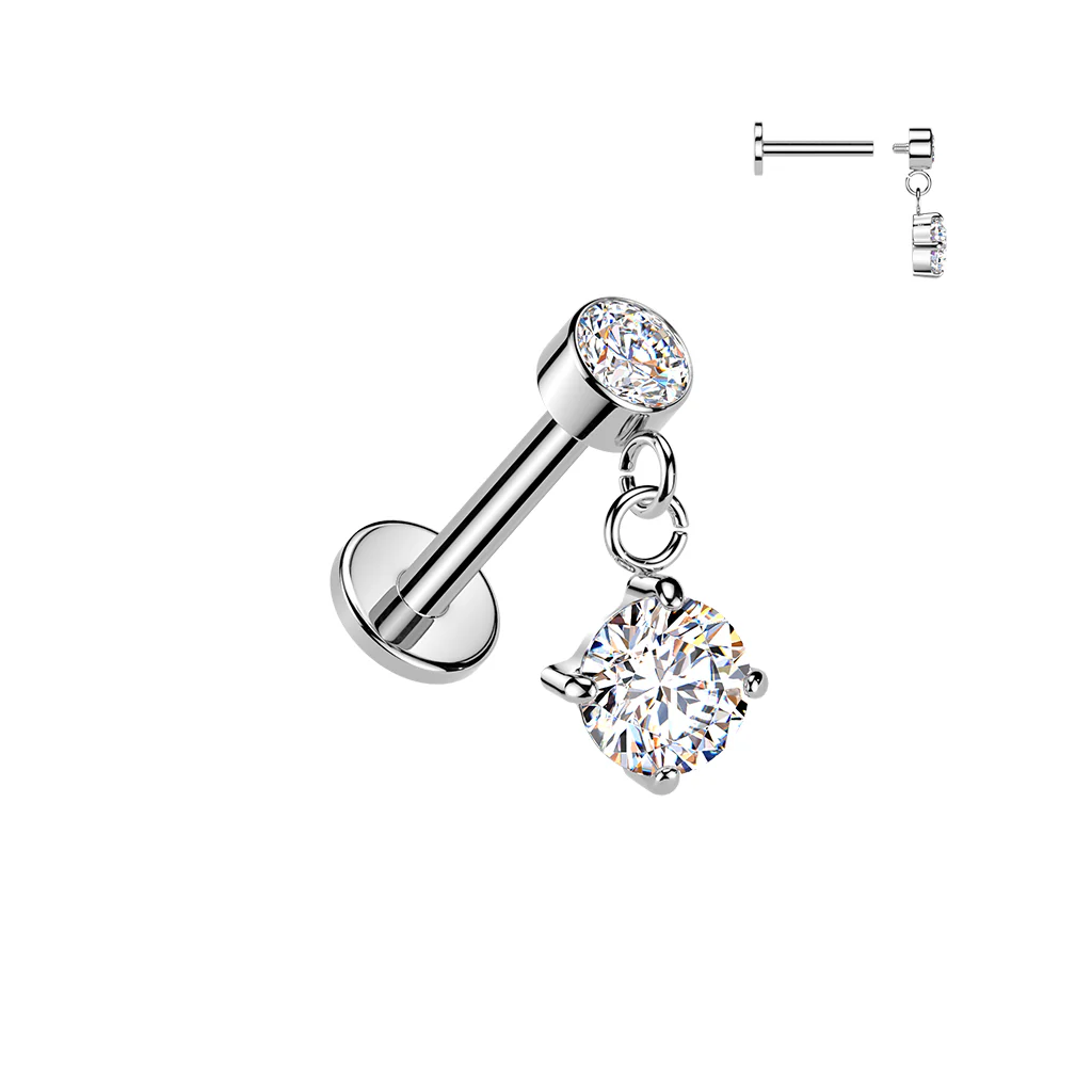 Internally Threaded Round CZ Dangle Tragus Helix Ear Cartilage Studs