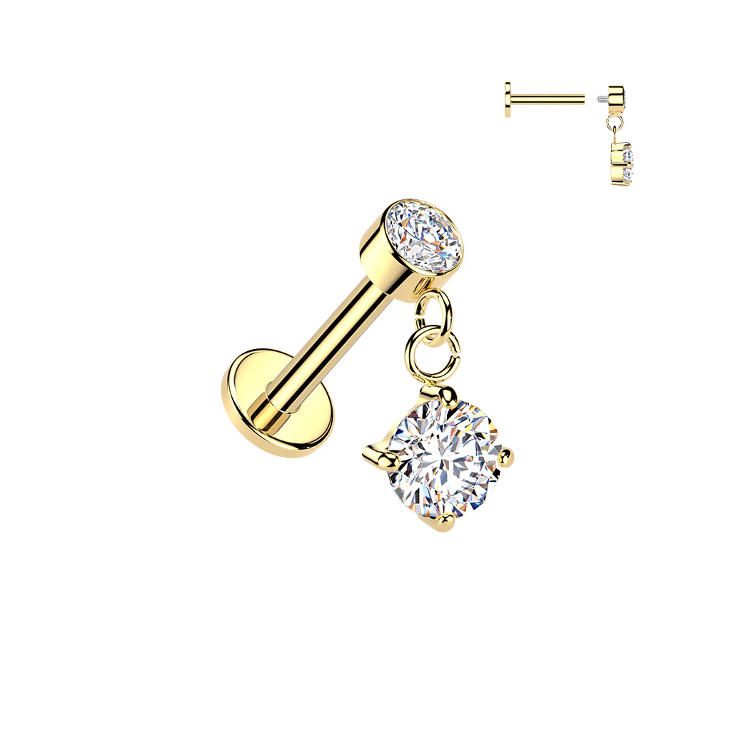 Internally Threaded Round CZ Dangle Tragus Helix Ear Cartilage Studs - Image 2