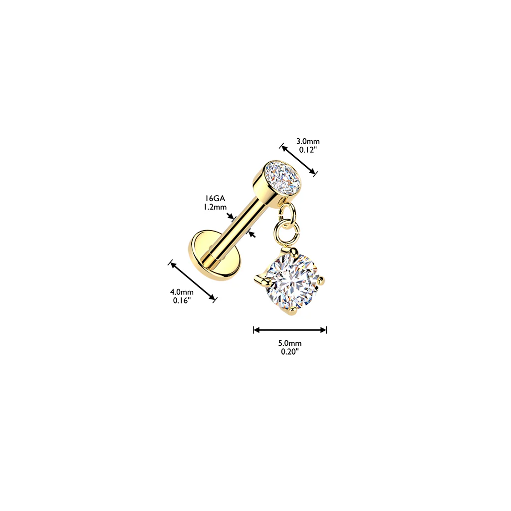 Internally Threaded Round CZ Dangle Tragus Helix Ear Cartilage Studs - Image 3