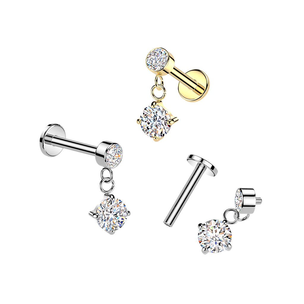 Internally Threaded Round CZ Dangle Tragus Helix Ear Cartilage Studs - Image 4